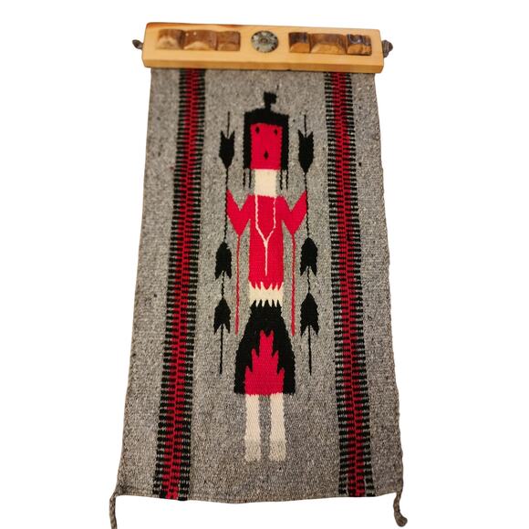 Native American Southwest Style Yei Wool Rug Handwoven Wall Hang Textile 31x15 - Picture 1 of 16